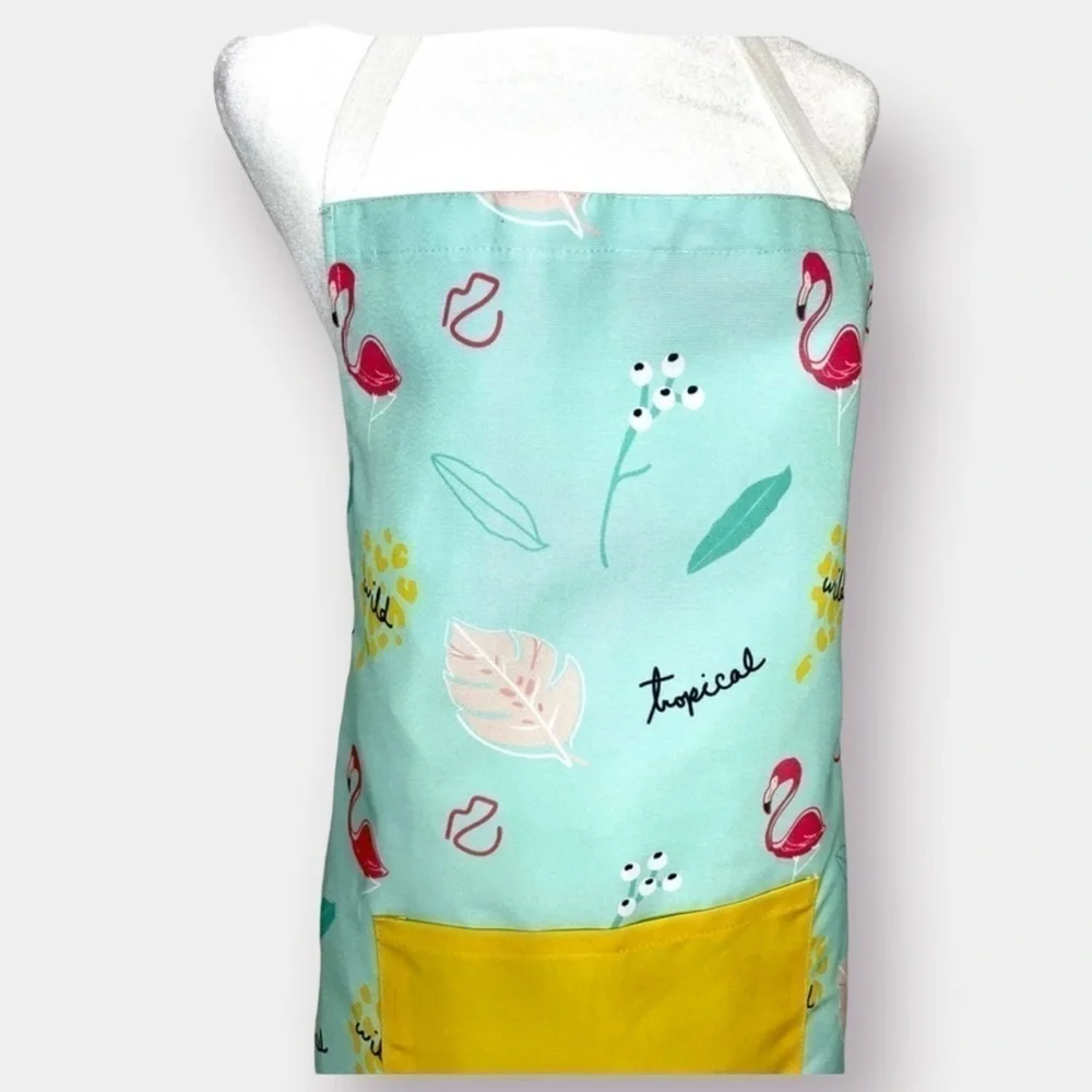 NEW Flamingo Teal Yellow Apron with Pocket